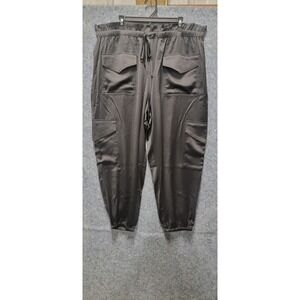 Banana Republic Women's Black Faux Leather‎ Pants Gather Waist Cargo Pockets 2XL